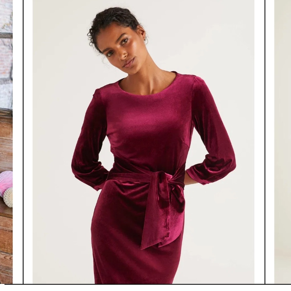 Boden Rich Burgundy Long Sleeve Velvet Dress - Picture 3 of 10